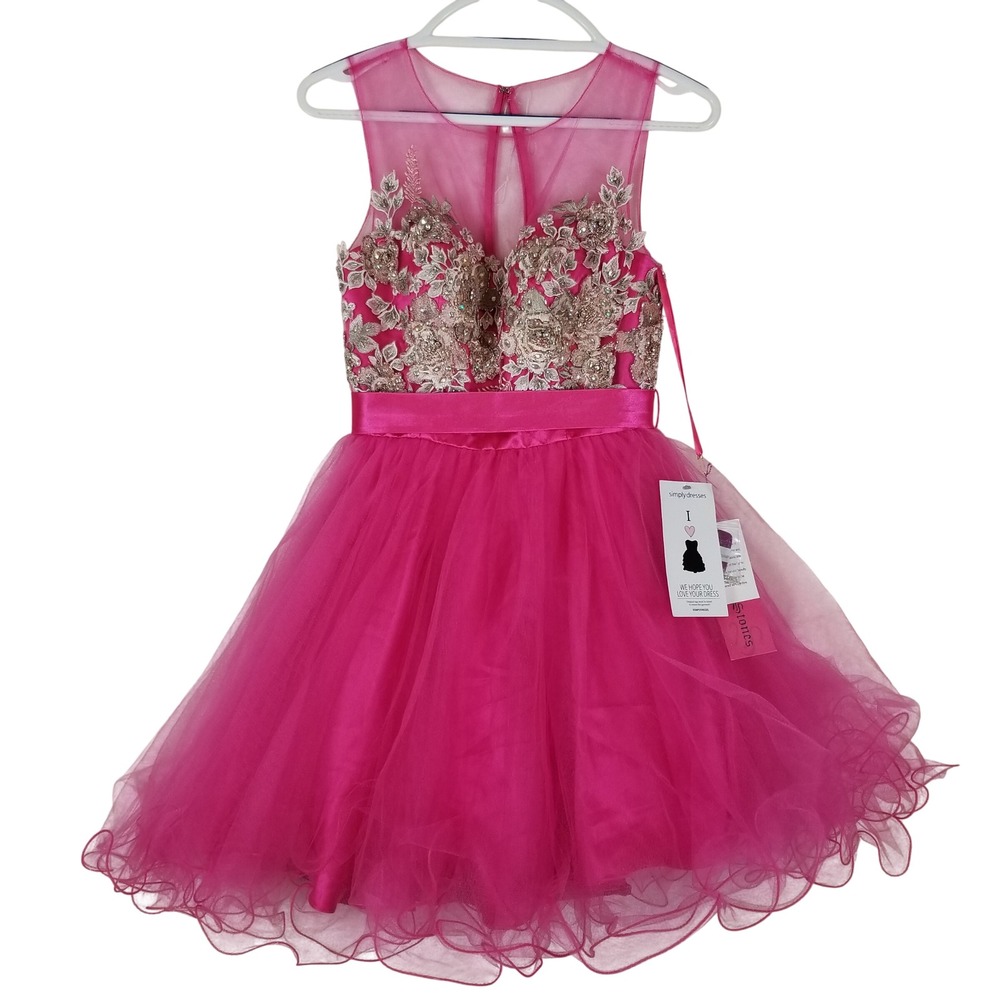 Mori Lee Madeline Gardner Girls Fuchsia Pink Tulle Lace Party Dress  Size 3/4
